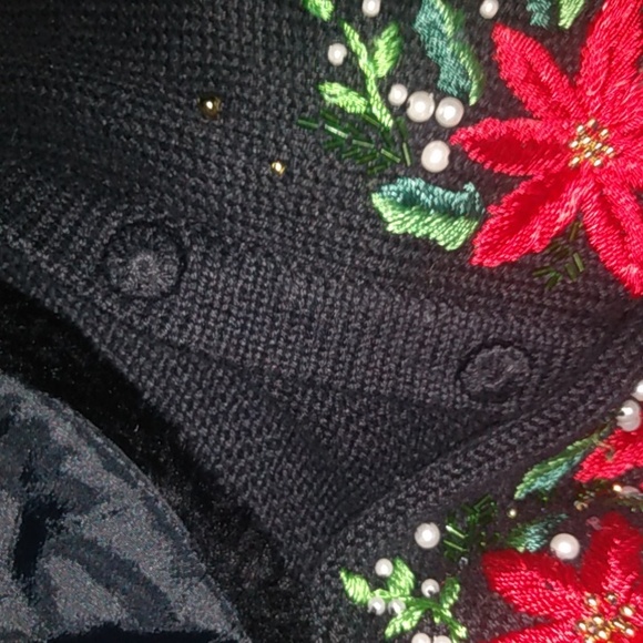 Vintage Victoria Jones Ladies Christmas Cardigan Sweater Floral Faux Fur Large - Picture 4 of 10